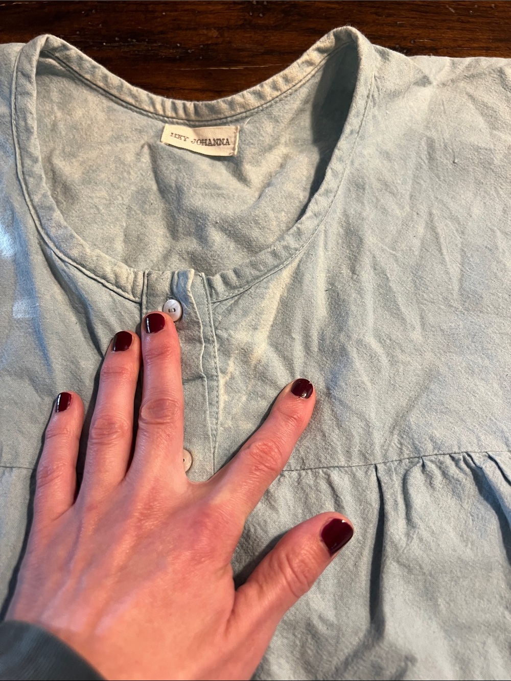 Hey Johanna Handmade & Hand-Dyed Baby Blue Cropped Peplum Button Up Top - Picture 5 of 12